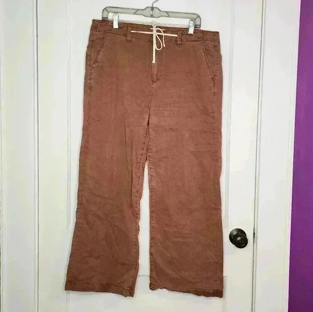PAIGE Womens Size 31 Pants CARLY Wide-Leg Cropped Waist Tie - Mocha Bisque